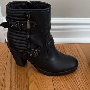 Guess Black Ankle Boot with Buckle and Zip Detail